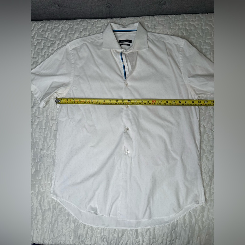 Bugatchi White Short-Sleeve Button-Up Shirt Shaped Fit 100% Cotton Luxury Size L - Picture 9 of 10